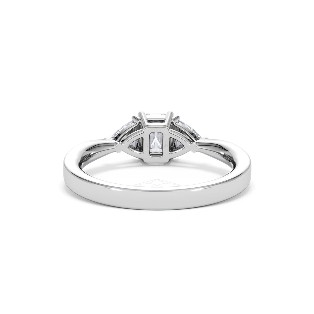 Aurora Lab Diamond Emerald Cut and Trillion 1.00ct Ring in 18K White Gold F/VS1