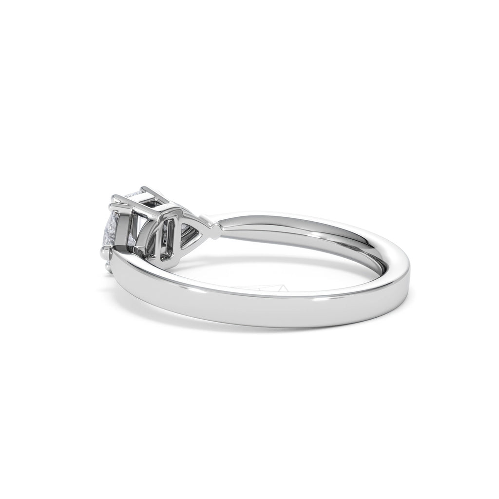 Aurora Lab Diamond Emerald Cut and Trillion 1.00ct Ring in 18K White Gold F/VS1