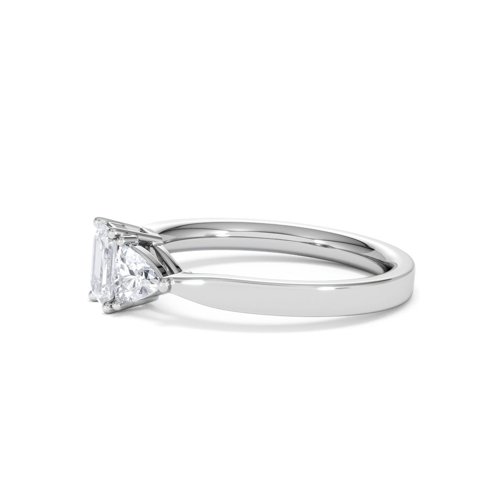Aurora Lab Diamond Emerald Cut and Trillion 1.00ct Ring in Platinum F/VS1