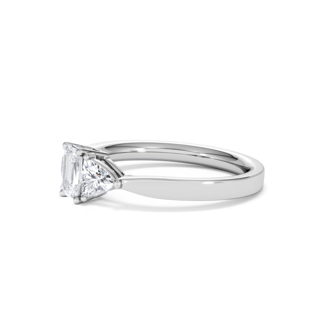 Aurora Lab Diamond Emerald Cut and Trillion 1.00ct Ring in Platinum F/VS1