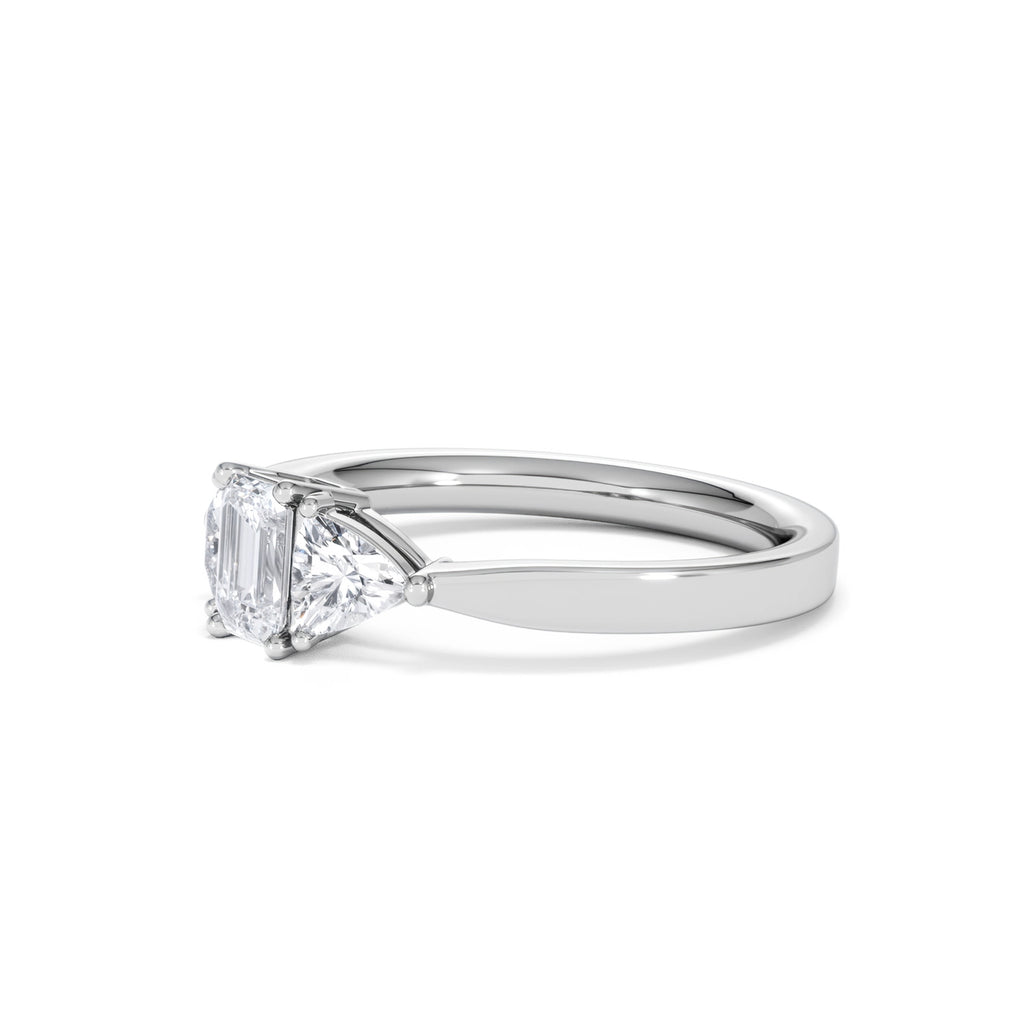 Aurora Lab Diamond Emerald Cut and Trillion 1.00ct Ring in 18K White Gold F/VS1