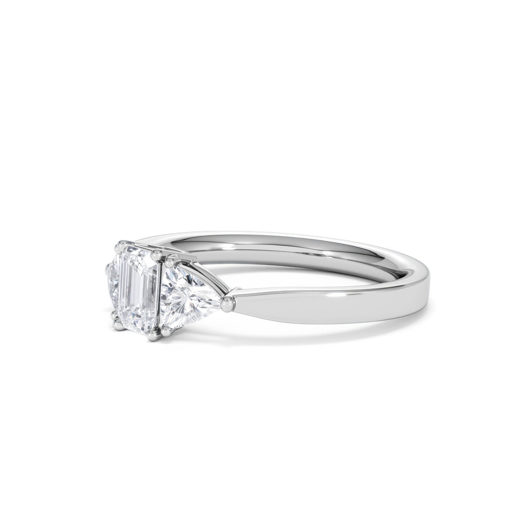 Aurora Lab Diamond Emerald Cut and Trillion 1.00ct Ring in Platinum F/VS1