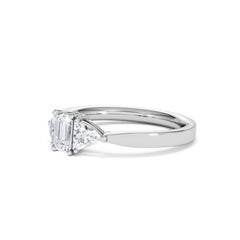 Aurora Lab Diamond Emerald Cut and Trillion 1.00ct Ring in 18K White Gold F/VS1