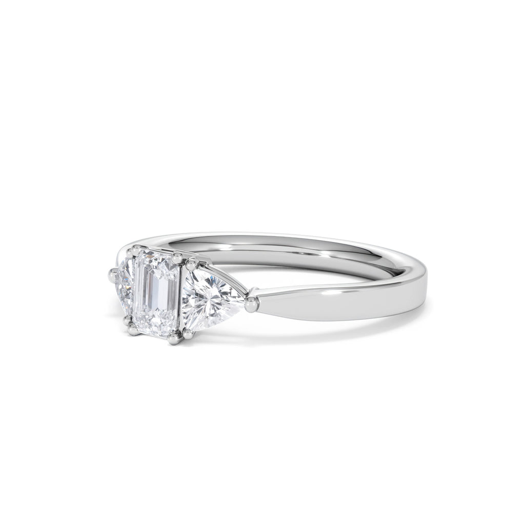 Aurora Lab Diamond Emerald Cut and Trillion 1.00ct Ring in Platinum F/VS1