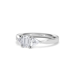 Aurora Lab Diamond Emerald Cut and Trillion 1.00ct Ring in 18K White Gold F/VS1