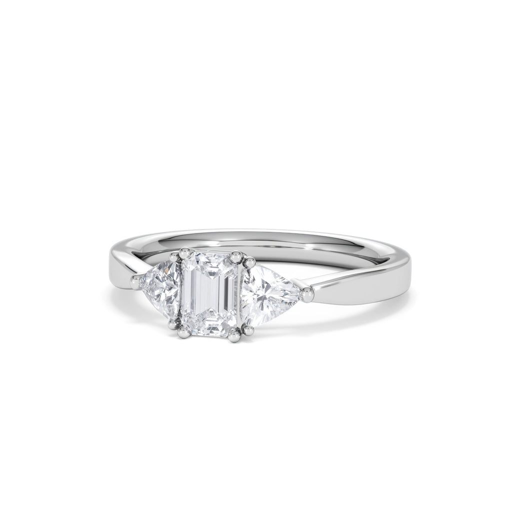 Aurora Lab Diamond Emerald Cut and Trillion 1.00ct Ring in Platinum F/VS1
