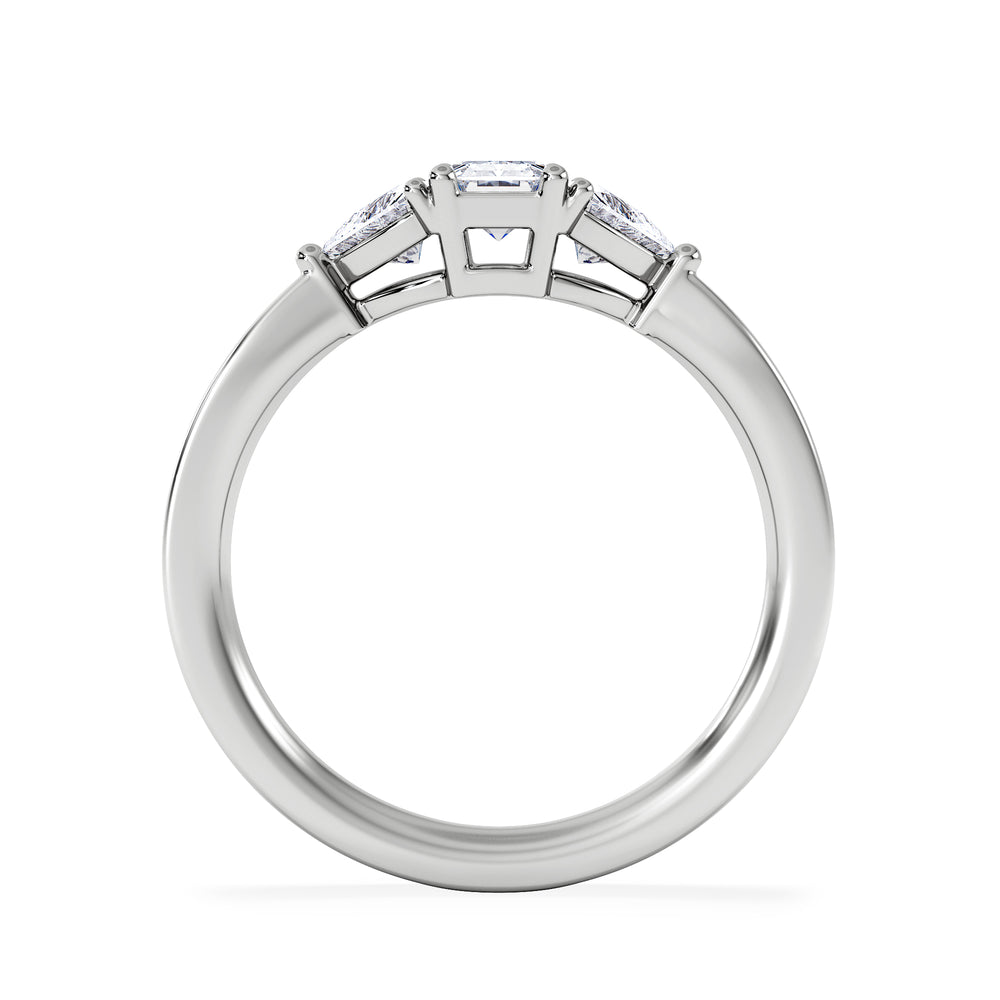 Aurora Lab Diamond Emerald Cut and Trillion 1.00ct Ring in 18K White Gold F/VS1