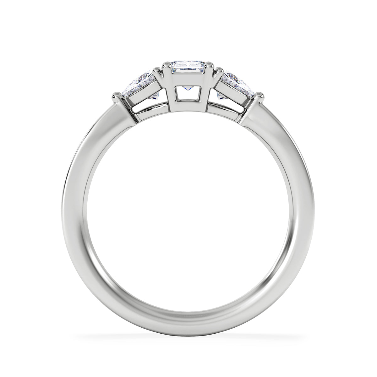 Aurora Lab Diamond Emerald Cut and Trillion 1.00ct Ring in 18K White Gold F/VS1