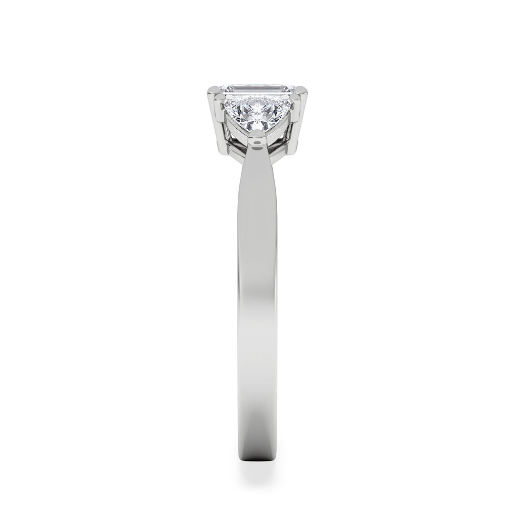 Aurora Lab Diamond Emerald Cut and Trillion 1.00ct Ring in 18K White Gold F/VS1