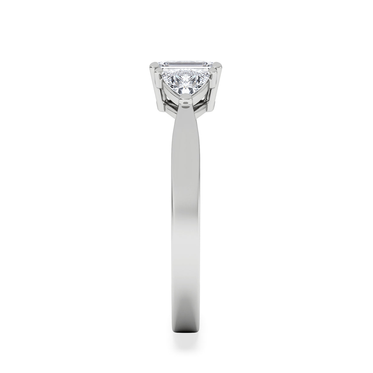 Aurora Lab Diamond Emerald Cut and Trillion 1.00ct Ring in 18K White Gold F/VS1