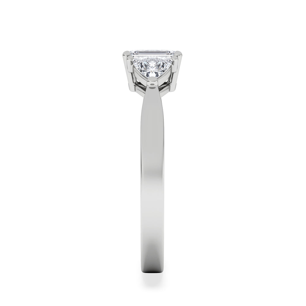 Aurora Lab Diamond Emerald Cut and Trillion 1.00ct Ring in Platinum F/VS1