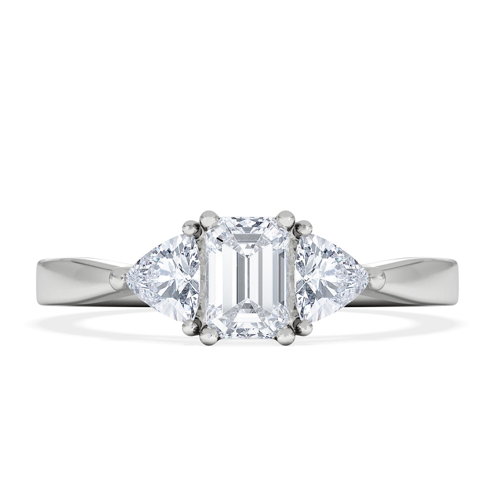 Aurora Lab Diamond Emerald Cut and Trillion 1.00ct Ring in 18K White Gold F/VS1