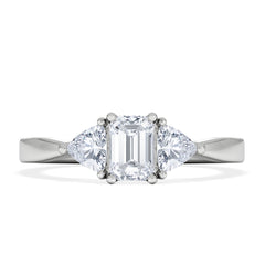 Aurora Lab Diamond Emerald Cut and Trillion 1.00ct Ring in 18K White Gold F/VS1