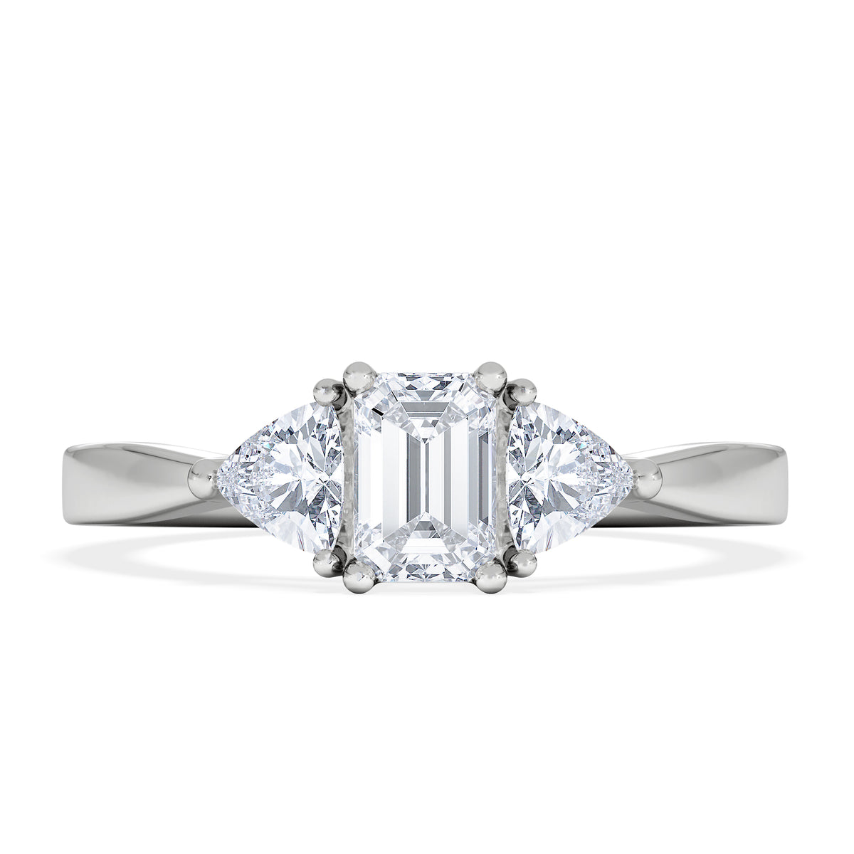 Aurora Lab Diamond Emerald Cut and Trillion 1.00ct Ring in 18K White Gold F/VS1