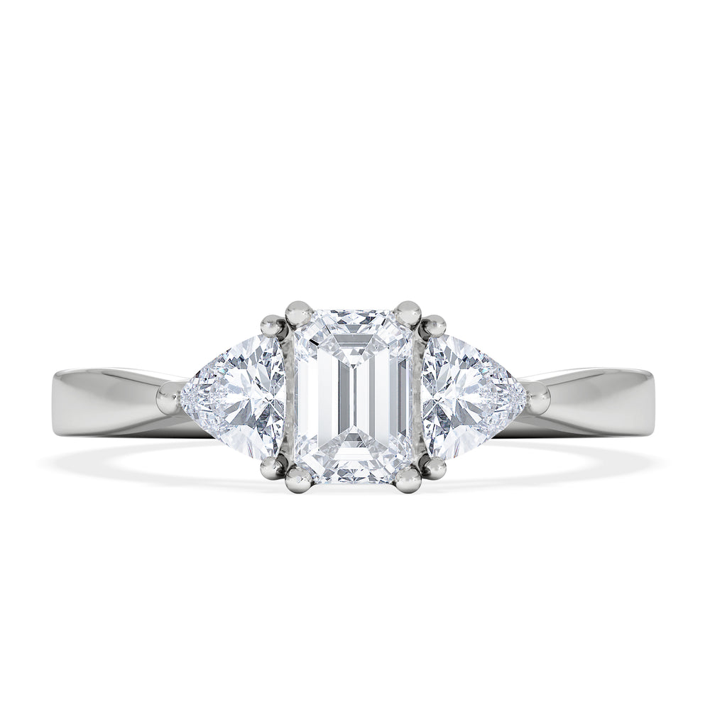 Aurora Lab Diamond Emerald Cut and Trillion 1.00ct Ring in Platinum F/VS1