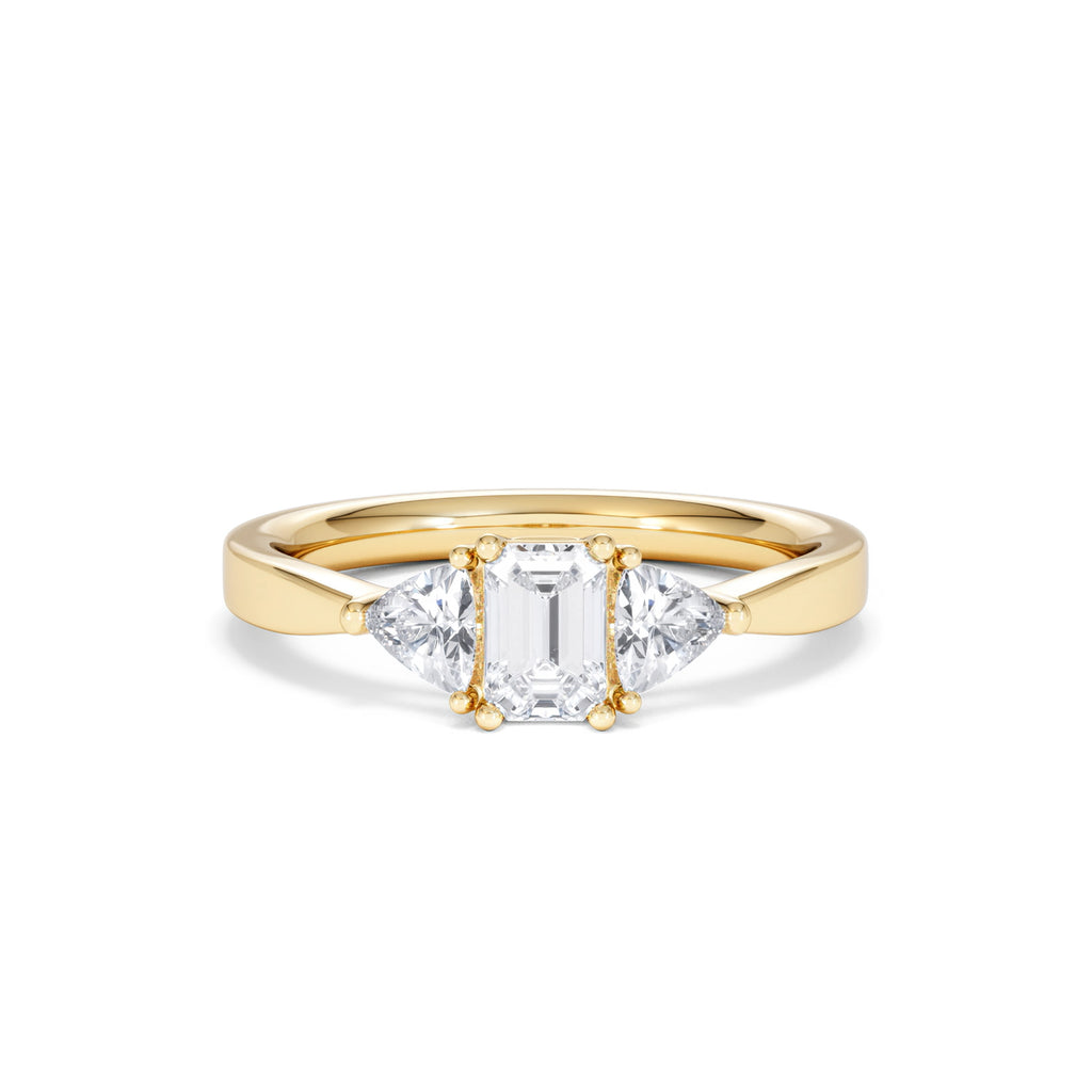 Aurora Lab Diamond Emerald Cut and Trillion 1.00ct Ring in 18K Gold F/VS1