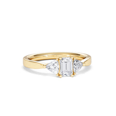 Aurora Lab Diamond Emerald Cut and Trillion 1.00ct Ring in 18K Gold F/VS1