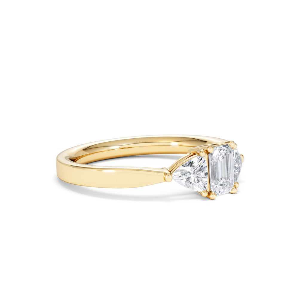 Aurora Lab Diamond Emerald Cut and Trillion 1.00ct Ring in 18K Gold F/VS1