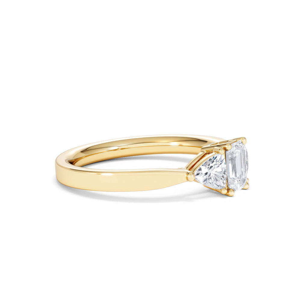 Aurora Lab Diamond Emerald Cut and Trillion 1.00ct Ring in 18K Gold F/VS1
