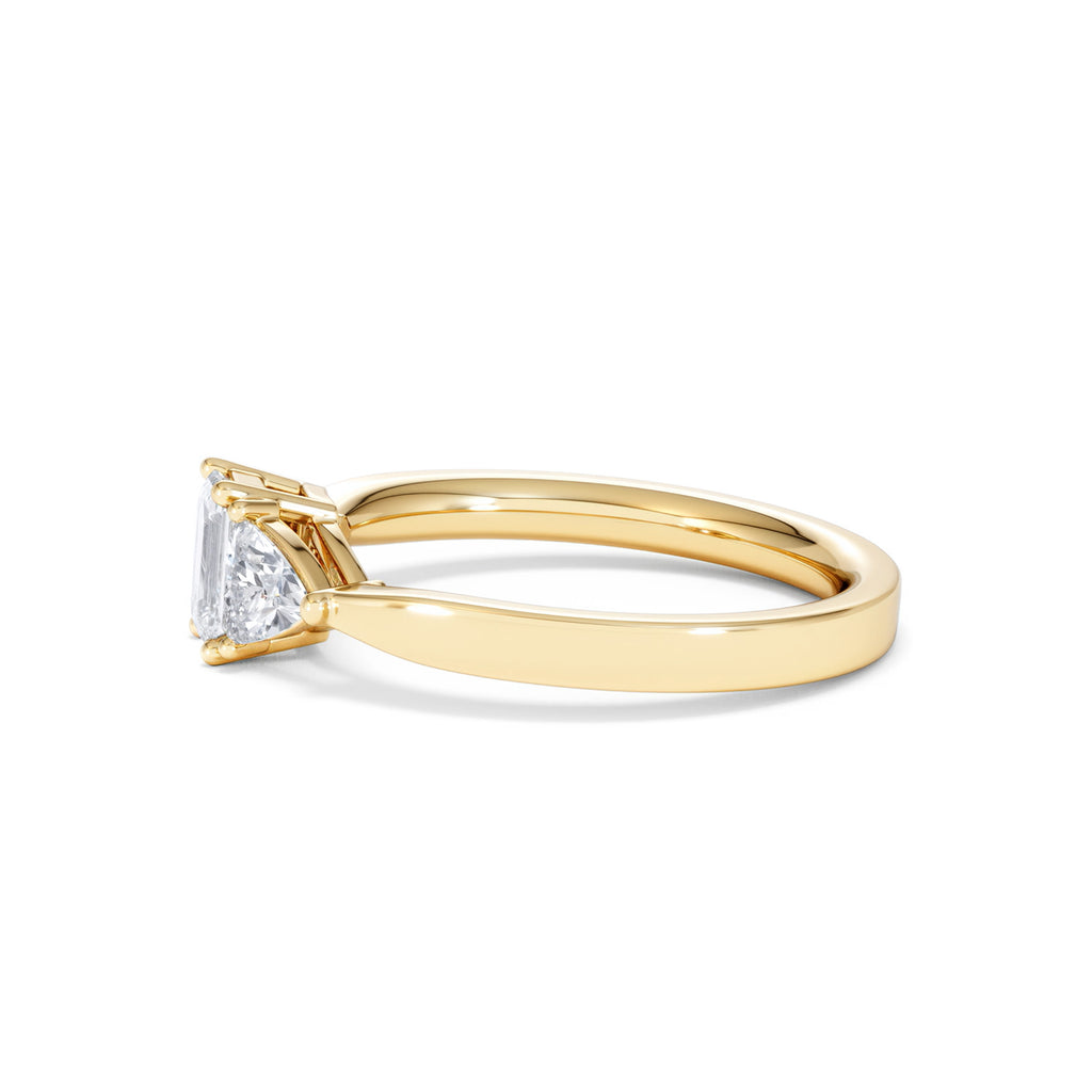 Aurora Lab Diamond Emerald Cut and Trillion 1.00ct Ring in 18K Gold F/VS1