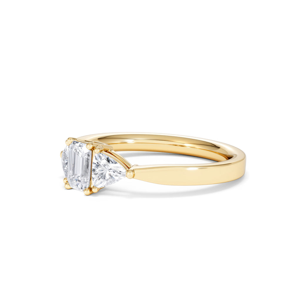 Aurora Lab Diamond Emerald Cut and Trillion 1.00ct Ring in 18K Gold F/VS1