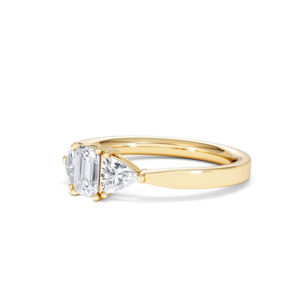 Aurora Lab Diamond Emerald Cut and Trillion 1.00ct Ring in 18K Gold F/VS1