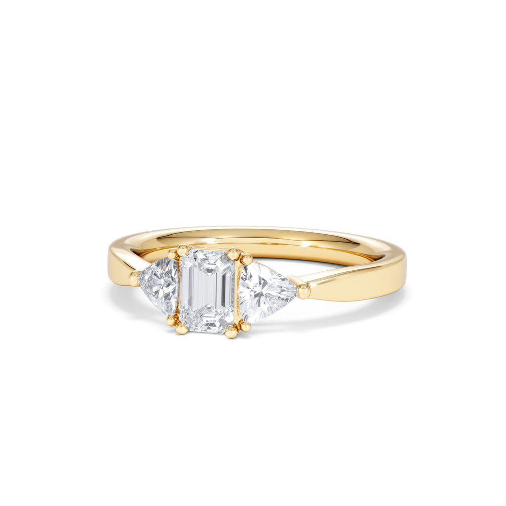 Aurora Lab Diamond Emerald Cut and Trillion 1.00ct Ring in 18K Gold F/VS1