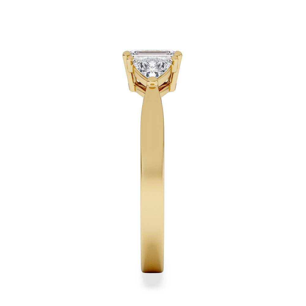 Aurora Lab Diamond Emerald Cut and Trillion 1.00ct Ring in 18K Gold F/VS1