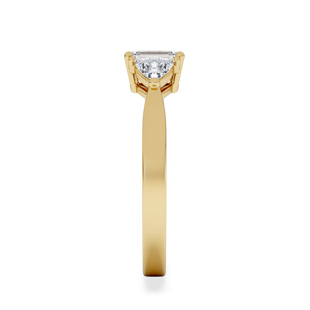 Aurora Lab Diamond Emerald Cut and Trillion 1.00ct Ring in 18K Gold F/VS1