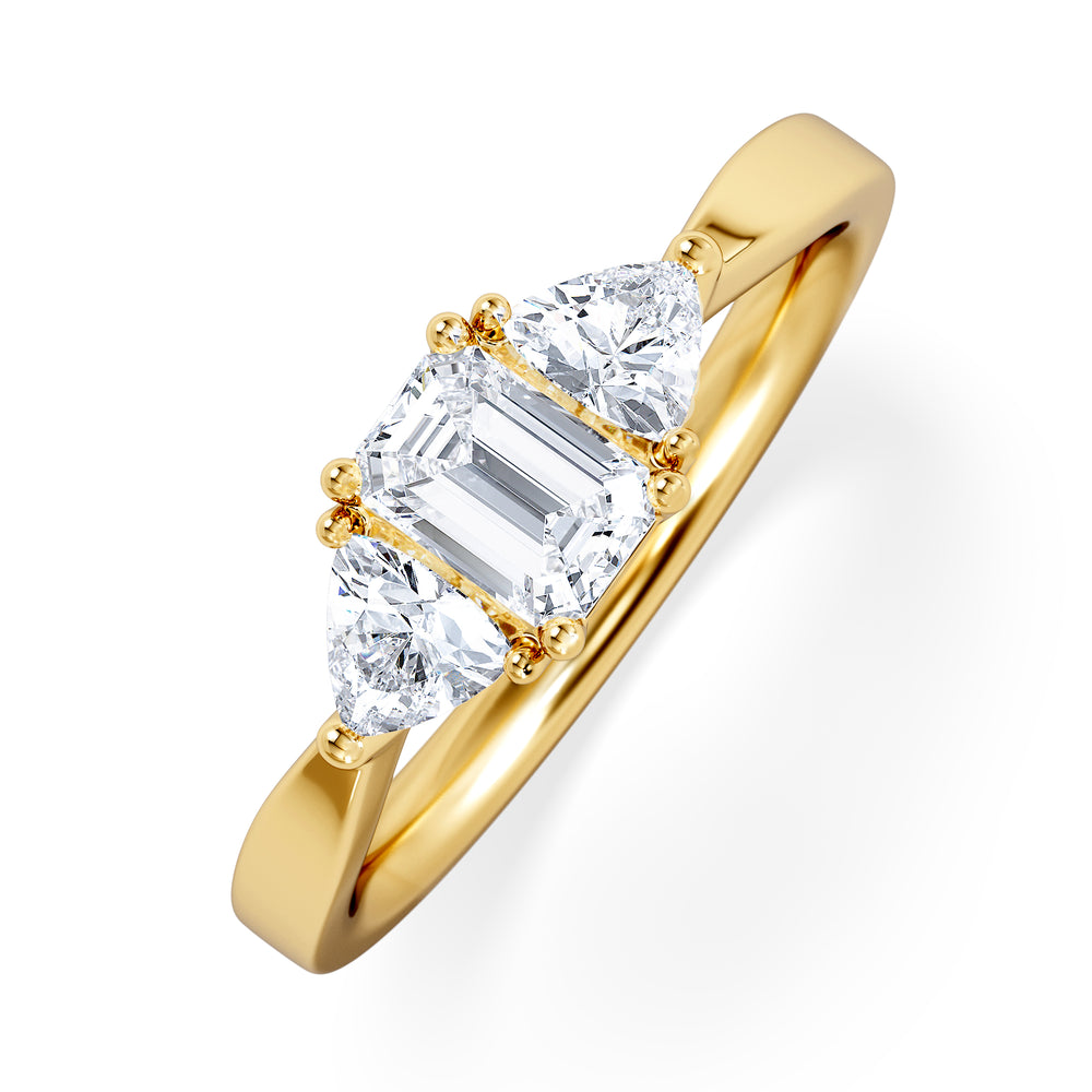 Aurora Lab Diamond Emerald Cut and Trillion 1.00ct Ring in 18K Gold F/VS1