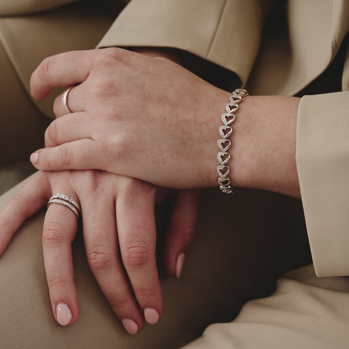 Diamond Heart Sterling Silver Bracelet