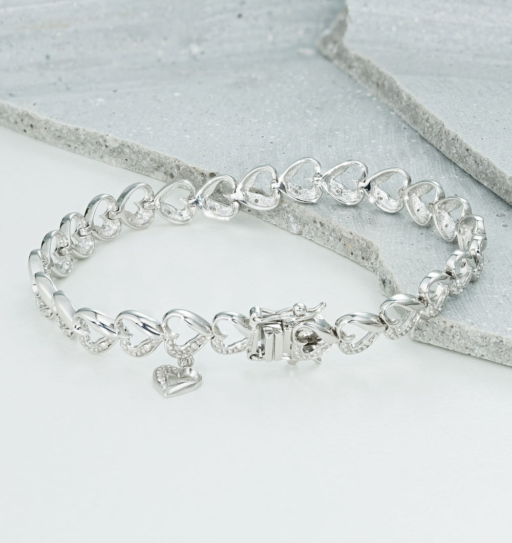 Diamond Heart Sterling Silver Bracelet