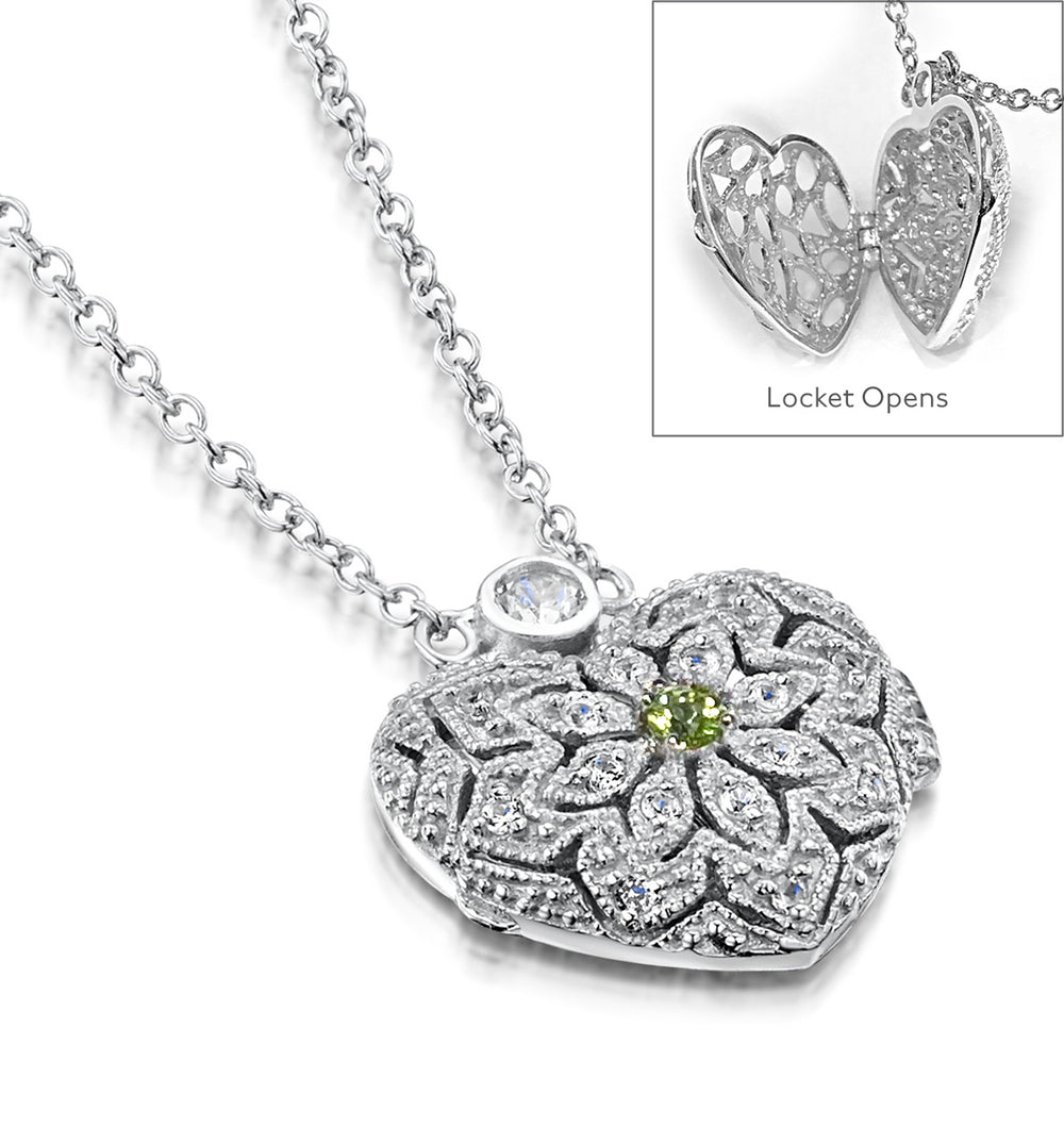Peridot August Birthstone Vintage Locket Necklace With Topaz in Silver