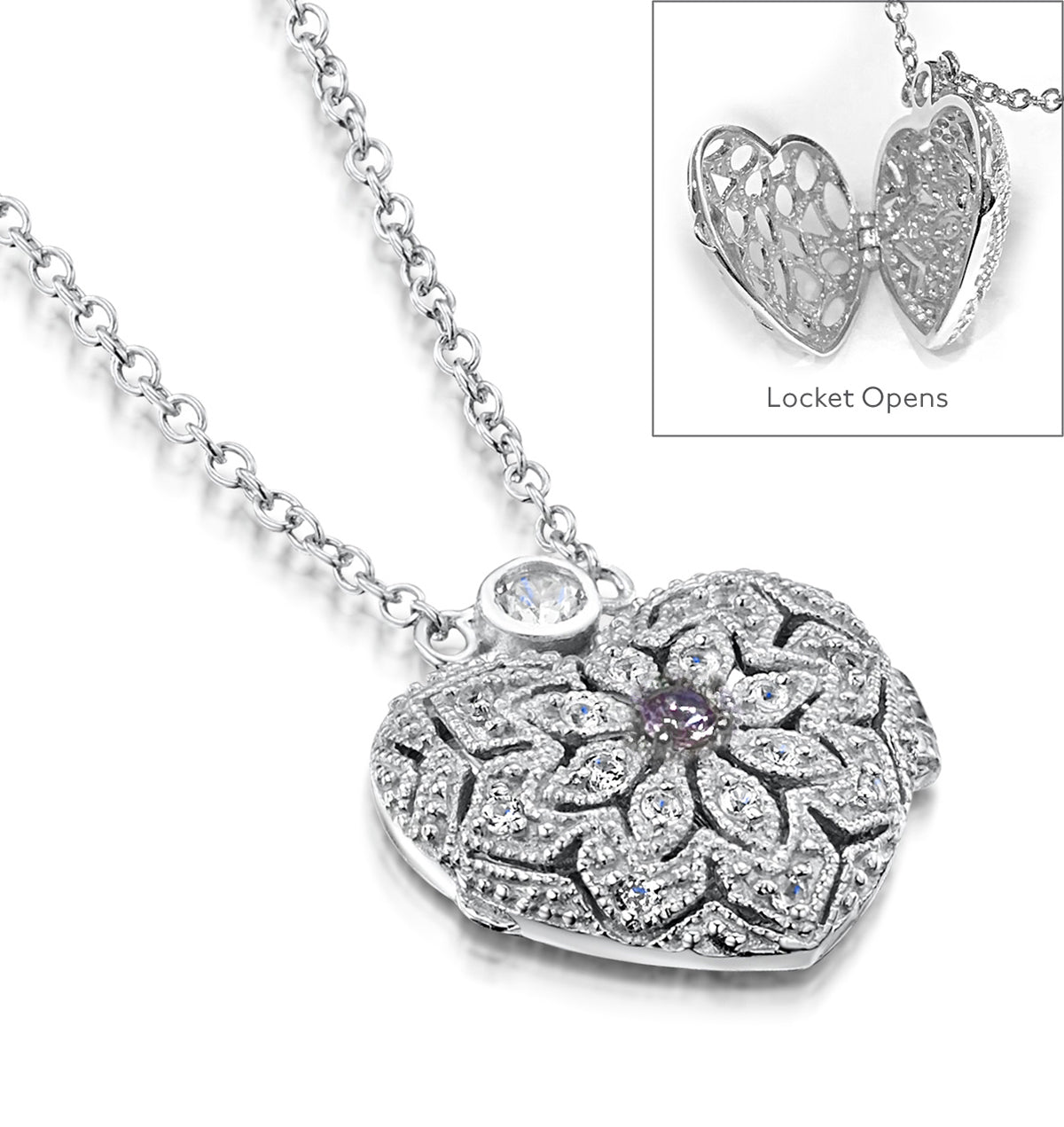 Amethyst February Birthstone Vintage Locket Necklace Topaz in Silver