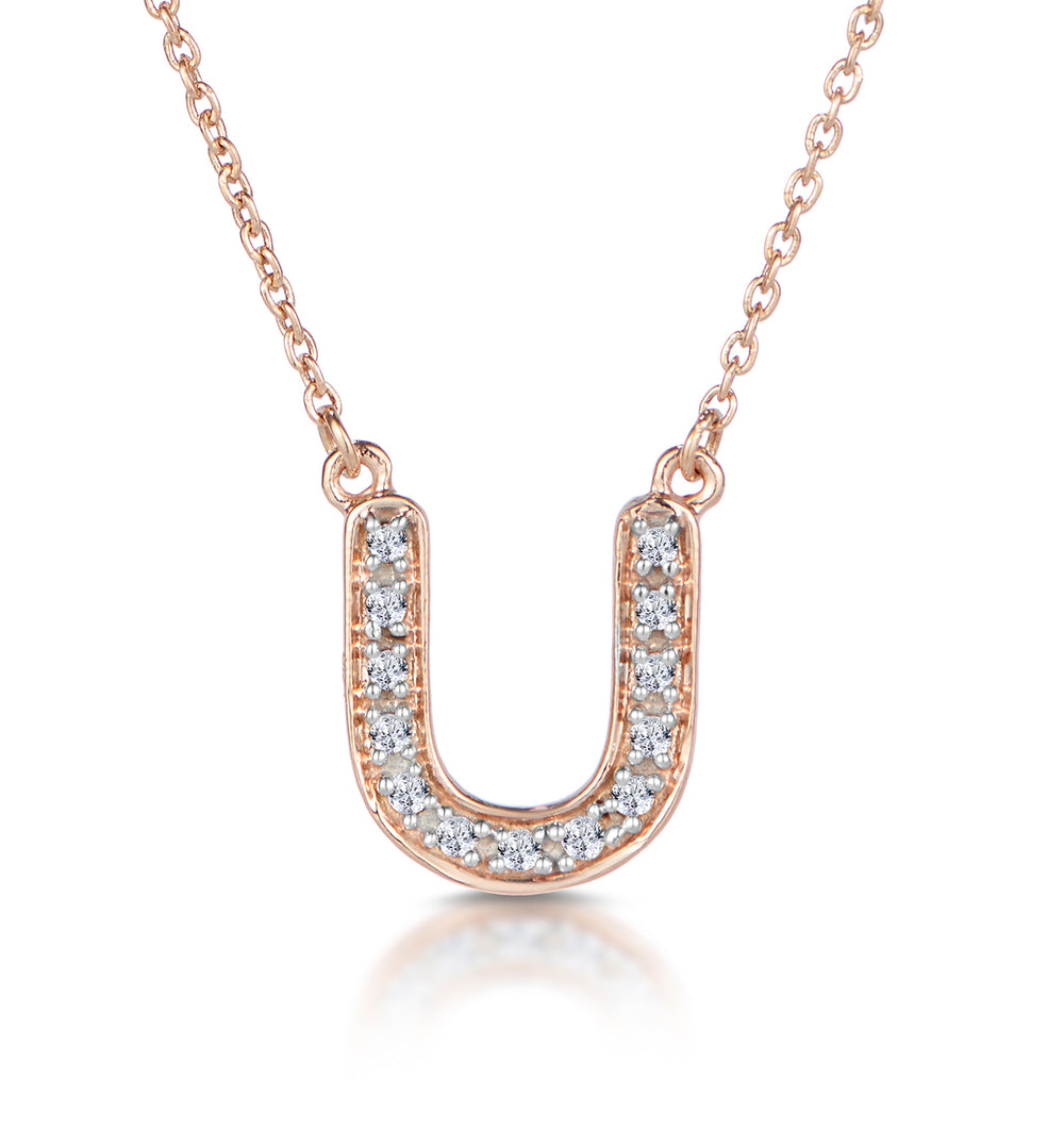 Initial 'U' Necklace Diamond Encrusted Pave Set in 9K Rose Gold