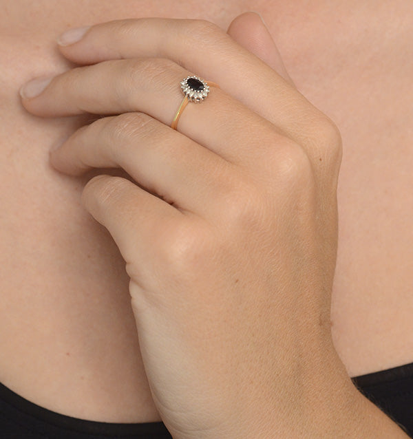 Sapphire 5 x 3mm And Diamond 9K Gold Ring A3225