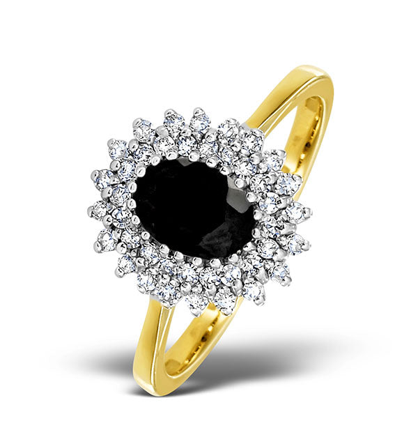 Sapphire 7 x 5mm And Diamond 18K Gold Ring FET35-U