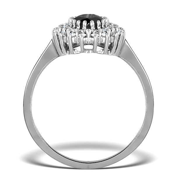 Sapphire 7 x 5mm And Diamond 18K White Gold Ring FET35-UY
