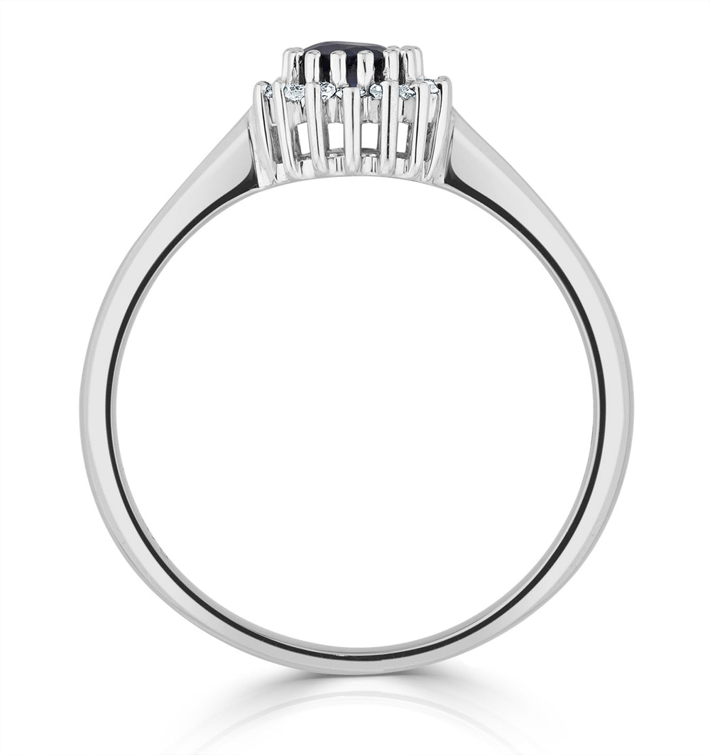 Sapphire 3.5 x 3.5mm And Diamond 9K White Gold Ring
