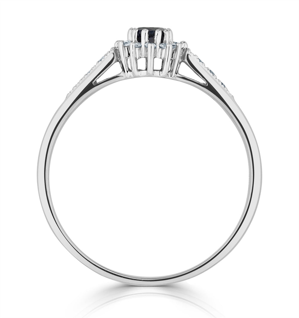 Sapphire 5 x 3mm And Diamond 9K White Gold Ring