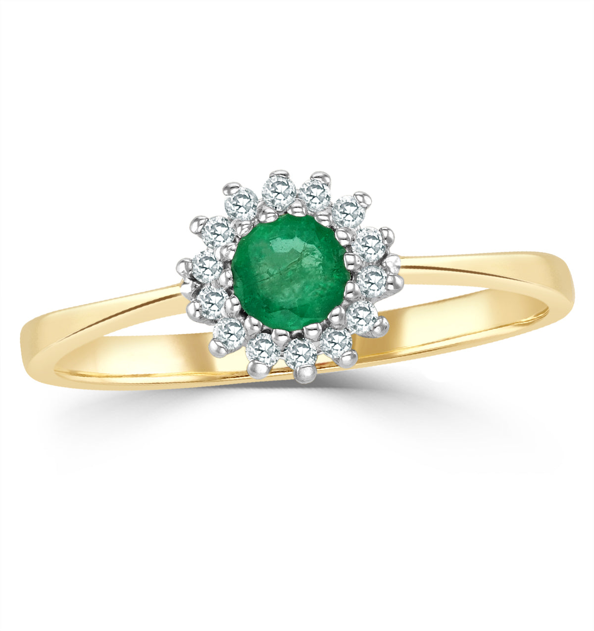 Emerald 3.5mm And Diamond 9K Gold Ring