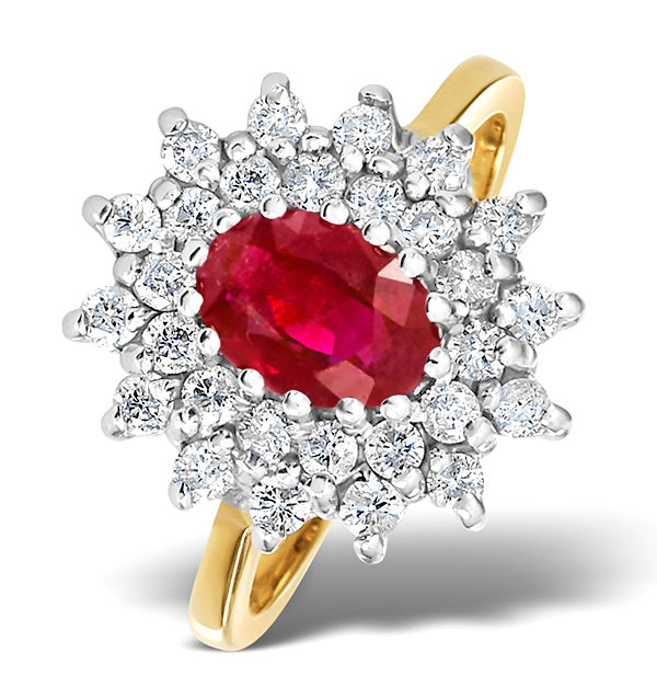 Ruby 7 x 5mm And Diamond 18K Gold Ring FET36-T