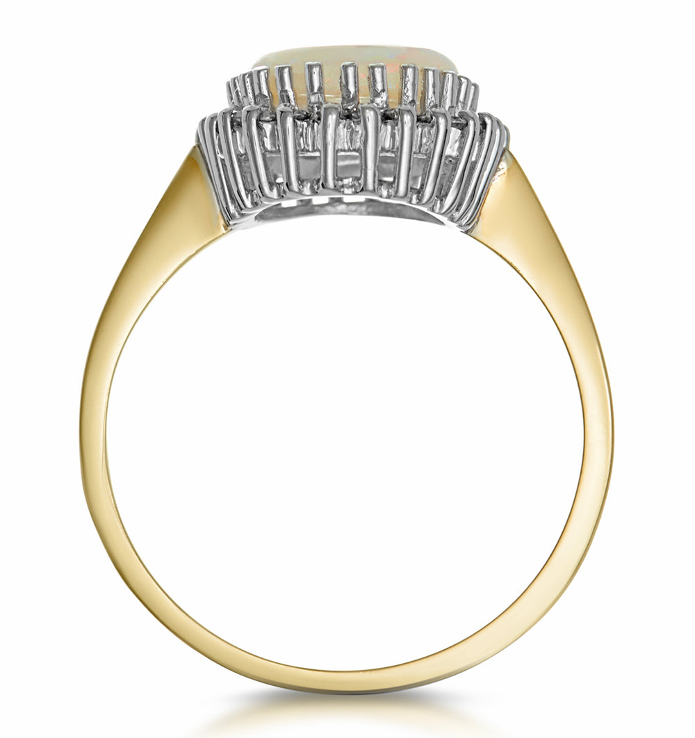 Opal 10 x 8mm And Diamond 9K Yellow Gold Ring