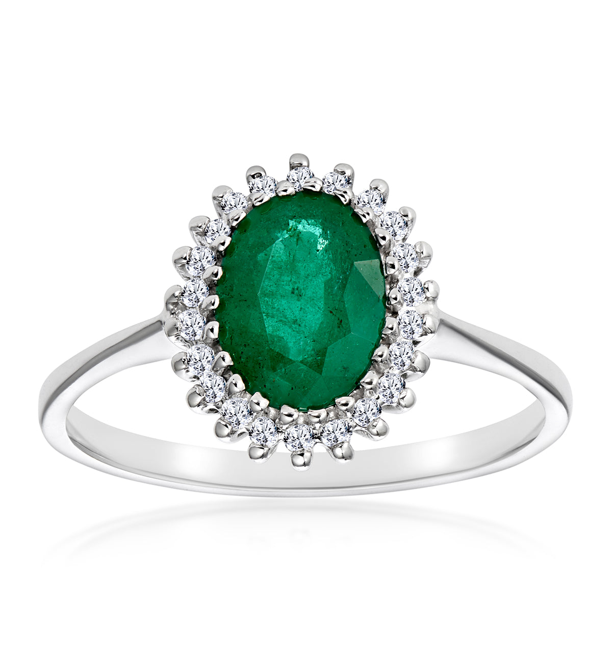 Emerald 8 x 6mm And Diamond 9K White Gold Ring