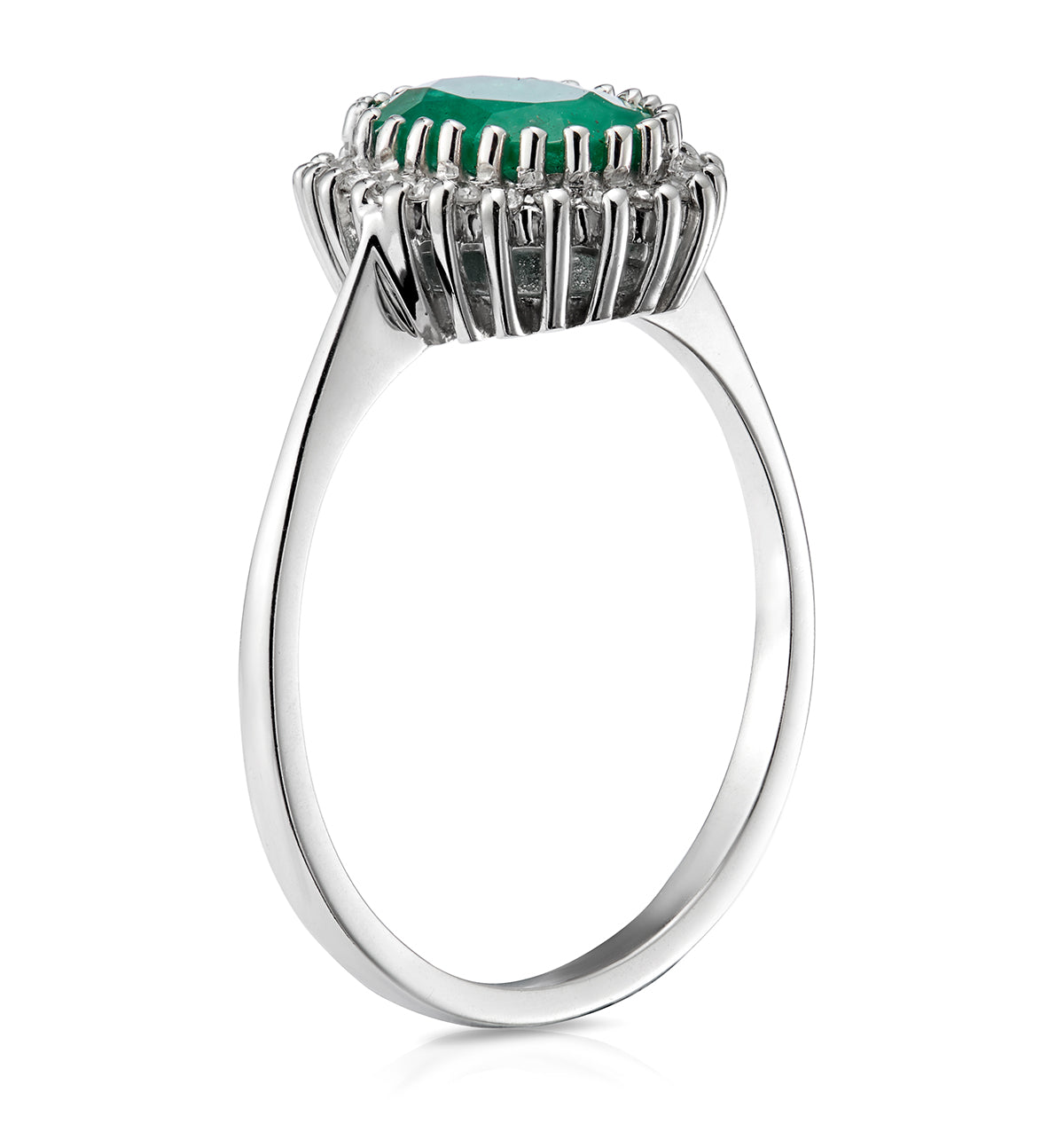 Emerald 8 x 6mm And Diamond 9K White Gold Ring