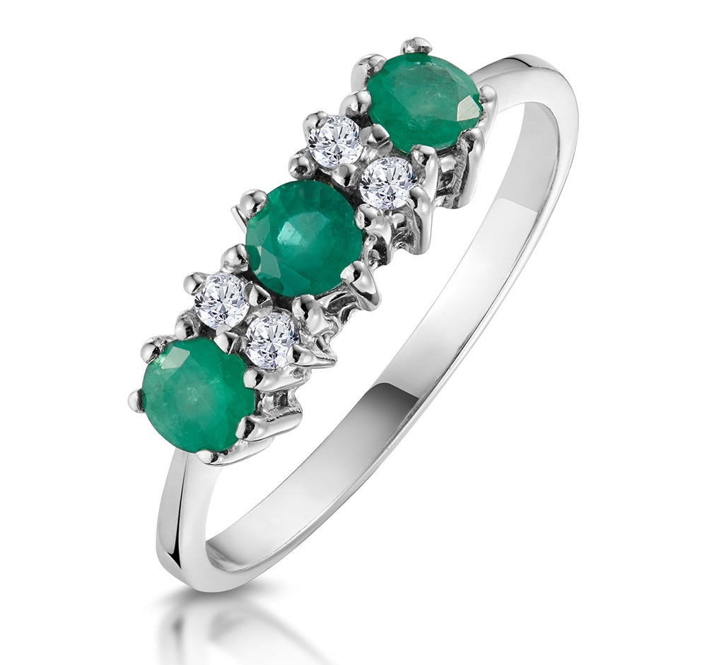 Emerald 0.45ct And Diamond 9K White Gold Ring