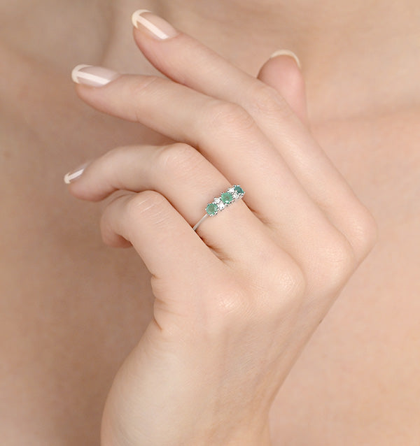 Emerald 0.45ct And Diamond 9K White Gold Ring