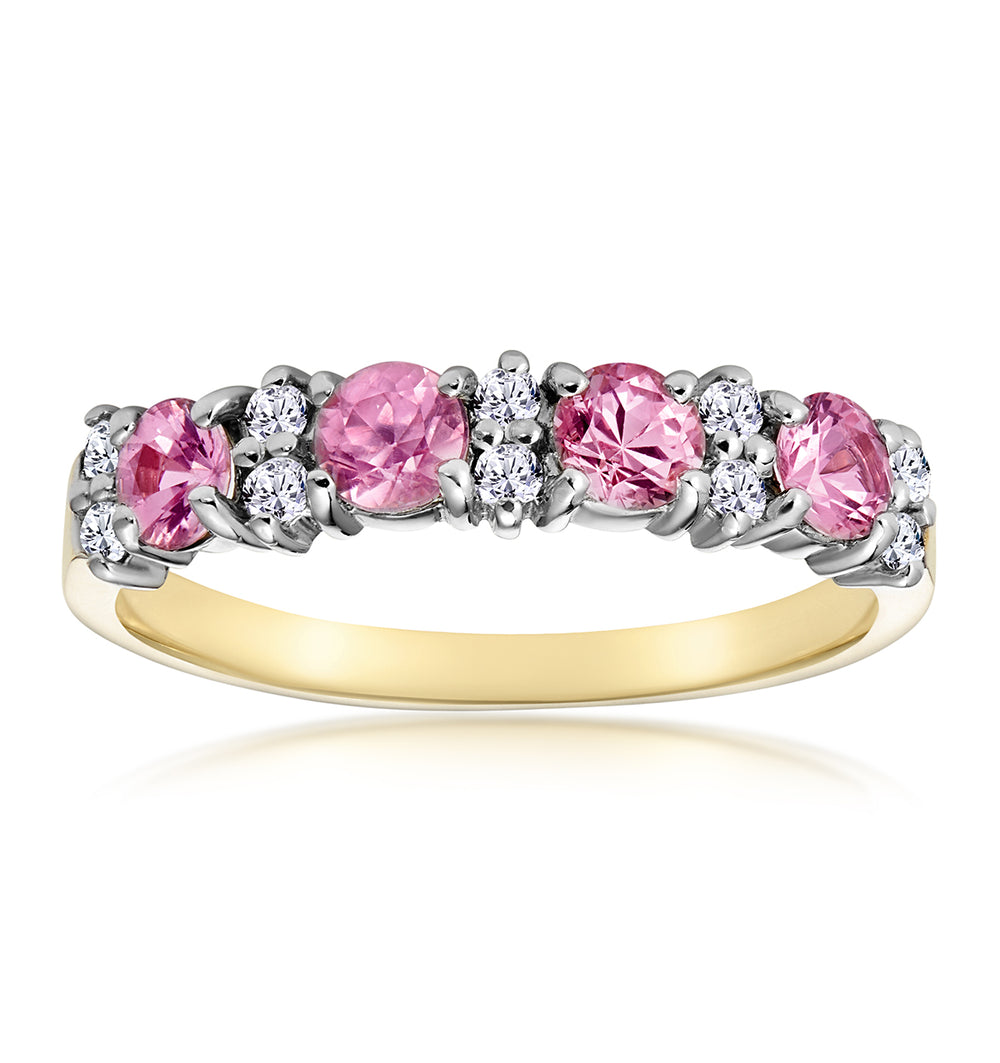 Pink Sapphire and 0.15ct Diamond Ring 9K Yellow Gold