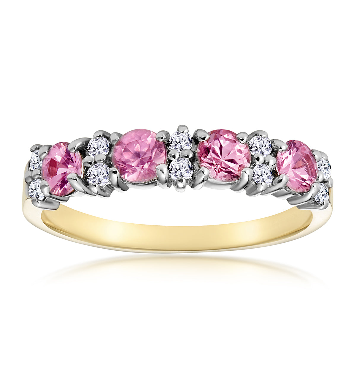 Pink Sapphire and 0.15ct Diamond Ring 9K Yellow Gold