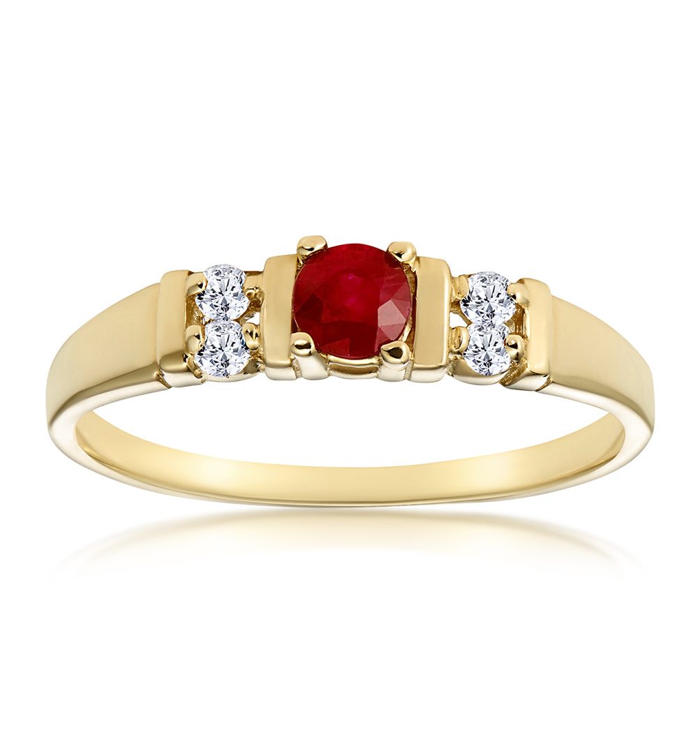 Ruby 3.75mm And Diamond 18K Gold Ring